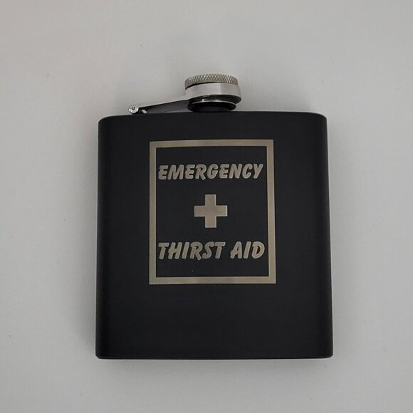 NWOT Flask, stainless steel, black, 6 oz., laser engraved with funny saying - Picture 1 of 1